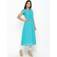 Women's Casual Short Sleeve Embroidery Cotton Slub Kurti (Torque Green) - 2XL, 0.35, Torque Green