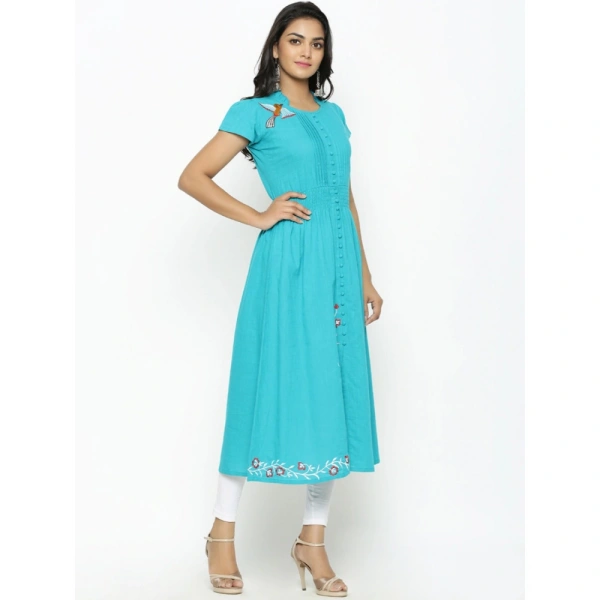 Women's Casual Short Sleeve Embroidery Cotton Slub Kurti (Torque Green) - 2XL, 0.35, Torque Green