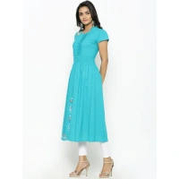 Women's Casual Short Sleeve Embroidery Cotton Slub Kurti (Torque Green) - 2XL, 0.35, Torque Green