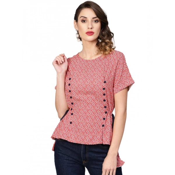 Women's Casual Short Sleeve Geometric Rayon Top (Red) - Red, 0.35, M