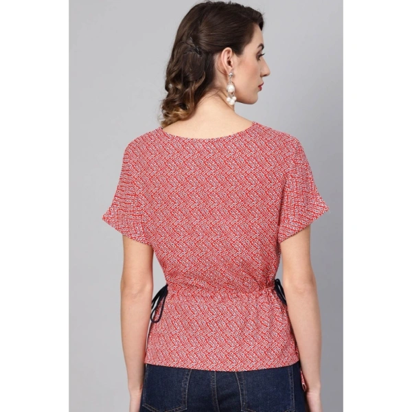 Women's Casual Short Sleeve Geometric Rayon Top (Red) - Red, 0.35, M
