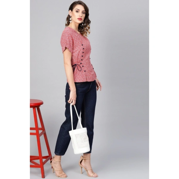 Women's Casual Short Sleeve Geometric Rayon Top (Red) - Red, 0.35, M