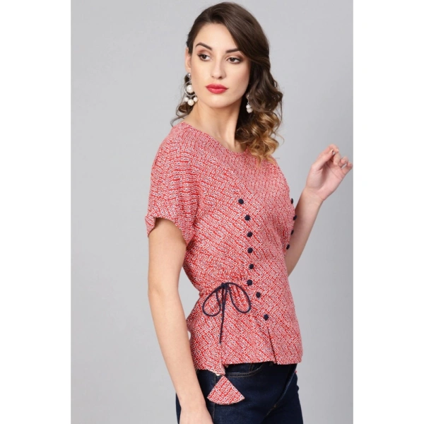 Women's Casual Short Sleeve Geometric Rayon Top (Red) - Red, 0.35, M