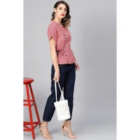 Women's Casual Short Sleeve Geometric Rayon Top (Red) - L