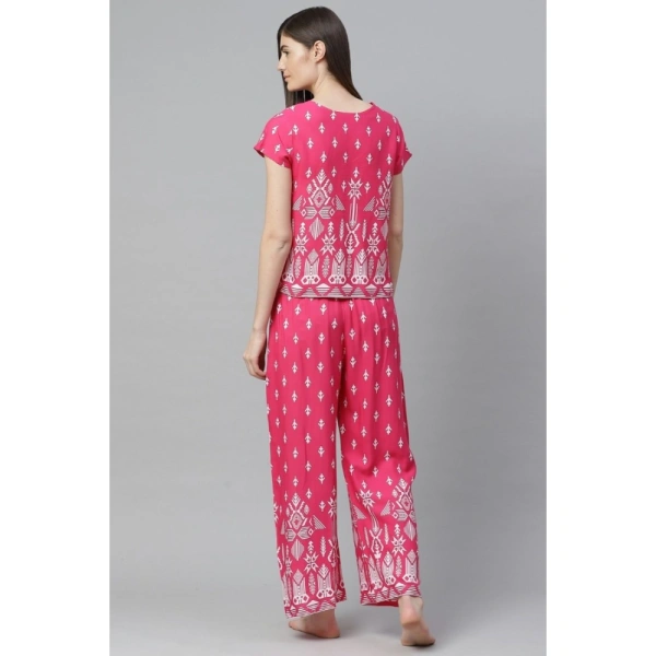 Women's Casual Short Sleeve Printed Rayon Pajama Set (Pink) - Pink, 0.35, L