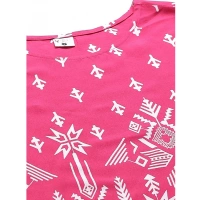 Women's Casual Short Sleeve Printed Rayon Pajama Set (Pink) - Pink, 0.35, L
