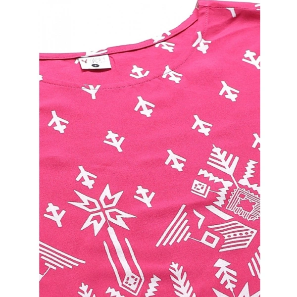 Women's Casual Short Sleeve Printed Rayon Pajama Set (Pink) - Pink, 0.35, L