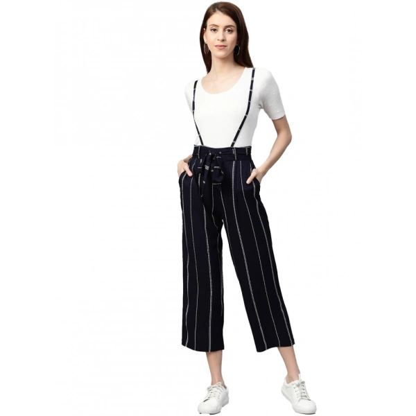Women's Casual Short Sleeve Striped Rayon Dungaree (Blue) - Blue, 0.35, S