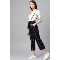 Women's Casual Short Sleeve Striped Rayon Dungaree (Blue) - Blue, 0.35, S