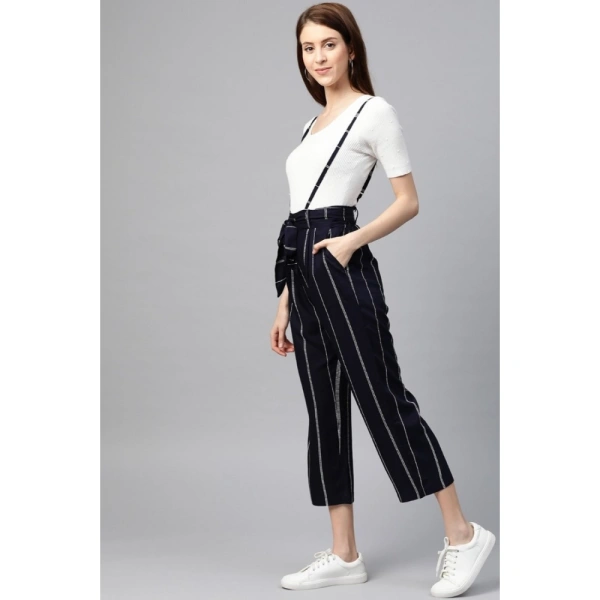 Women's Casual Short Sleeve Striped Rayon Dungaree (Blue) - Blue, 0.35, S