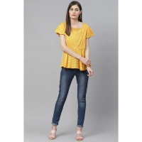 Women's Casual Short Sleeves Stripe Printed Rayon Top (Mustard) - Mustard, 0.35, L