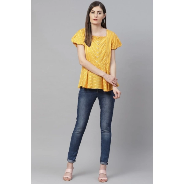 Women's Casual Short Sleeves Stripe Printed Rayon Top (Mustard) - Mustard, 0.35, L