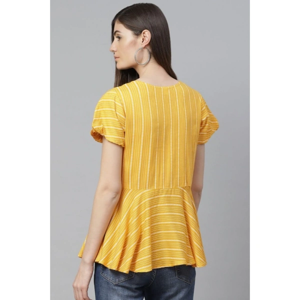 Women's Casual Short Sleeves Stripe Printed Rayon Top (Mustard) - XL