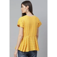 Women's Casual Short Sleeves Stripe Printed Rayon Top (Mustard) - XL
