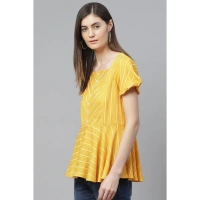 Women's Casual Short Sleeves Stripe Printed Rayon Top (Mustard) - XL