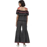 Women's Casual shoulder sleeve Geomatrical Printed Cotton Dress (Black) - Black, 0.35, XL