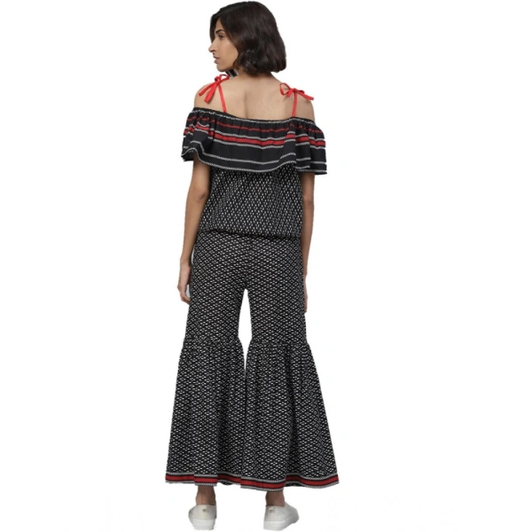 Women's Casual shoulder sleeve Geomatrical Printed Cotton Dress (Black) - Black, 0.35, XL