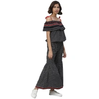 Women's Casual shoulder sleeve Geomatrical Printed Cotton Dress (Black) - Black, 0.35, XL