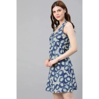 Women's Casual Sleeveless Floral printed Cotton Dress (Blue) - Blue, 0.35, 2XL