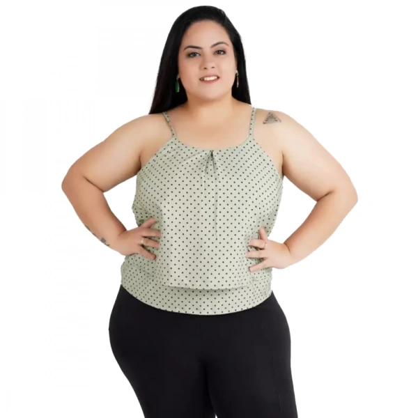 Generic Women's Casual Sleeveless Polka Print Green Top (Color:GreyMaterial:Crepe) - Grey, 3/4th Sleeve, 5XL