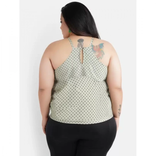 Generic Women's Casual Sleeveless Polka Print Green Top (Color:GreyMaterial:Crepe) - Grey, 3/4th Sleeve, 5XL