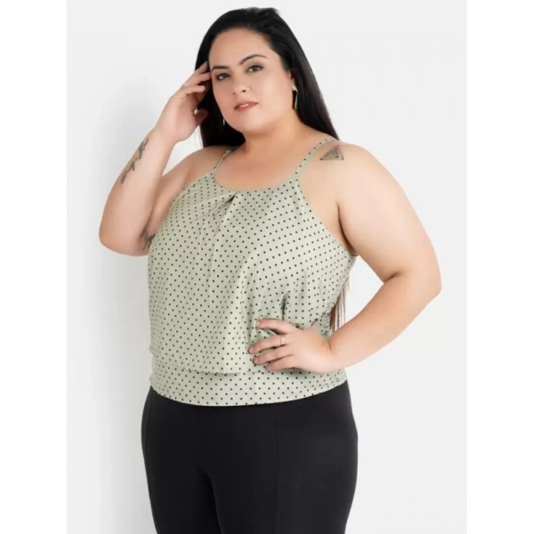 Generic Women's Casual Sleeveless Polka Print Green Top (Color:GreyMaterial:Crepe) - Grey, 3/4th Sleeve, 5XL