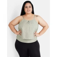 Generic Women's Casual Sleeveless Polka Print Green Top (Color:GreyMaterial:Crepe) - Grey, 3/4th Sleeve, 5XL