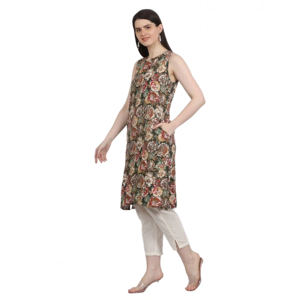 Women's Casual Sleeveless Viscose Rayon Printed Kurti (Green) - Green, 2XL