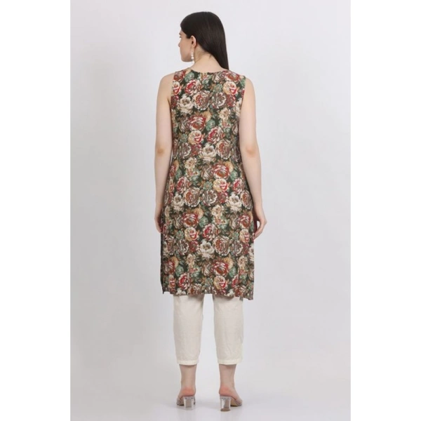 Women's Casual Sleeveless Viscose Rayon Printed Kurti (Green) - Green, 2XL