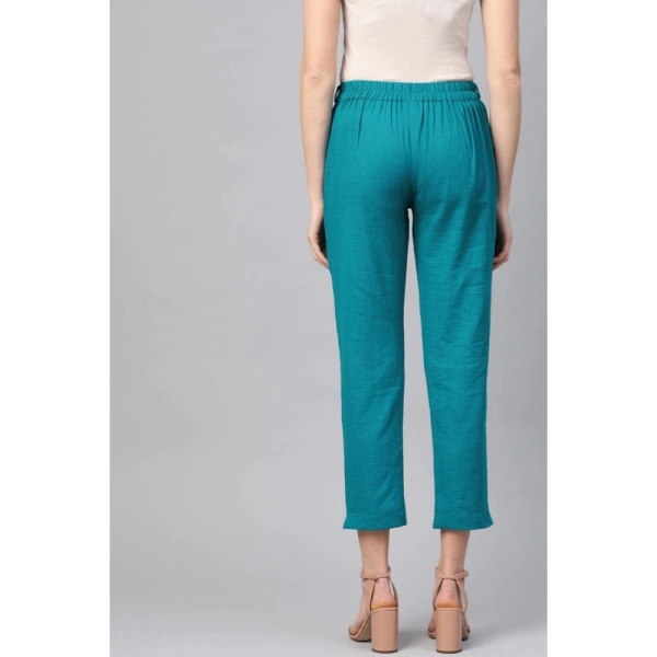 Women's Casual Solid Cotton Slub Trouser Pant (Rama Blue) - Rama Blue, 0.35, S