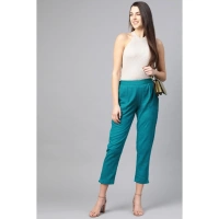 Women's Casual Solid Cotton Slub Trouser Pant (Rama Blue) - Rama Blue, 0.35, S