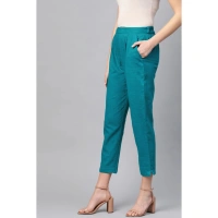 Women's Casual Solid Cotton Slub Trouser Pant (Rama Blue) - Rama Blue, 0.35, S
