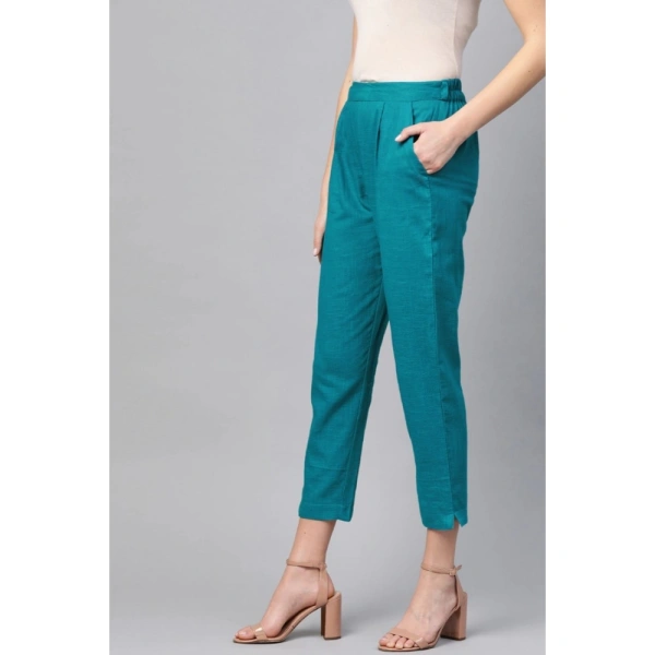 Women's Casual Solid Cotton Slub Trouser Pant (Rama Blue) - Rama Blue, 0.35, S