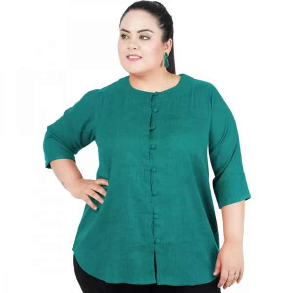 Generic Women's Casual Solid Green Top (Color:GreenMaterial:Cotton Linen Blend) - Green, 3/4th Sleeve, 4XL