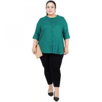 Generic Women's Casual Solid Green Top (Color:GreenMaterial:Cotton Linen Blend) - Green, 3/4th Sleeve, 4XL