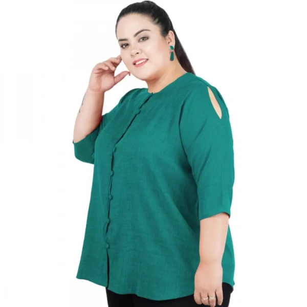 Generic Women's Casual Solid Green Top (Color:GreenMaterial:Cotton Linen Blend) - Green, 3/4th Sleeve, 4XL