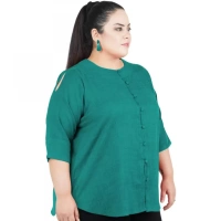 Generic Women's Casual Solid Green Top (Color:GreenMaterial:Cotton Linen Blend) - Green, 3/4th Sleeve, 4XL