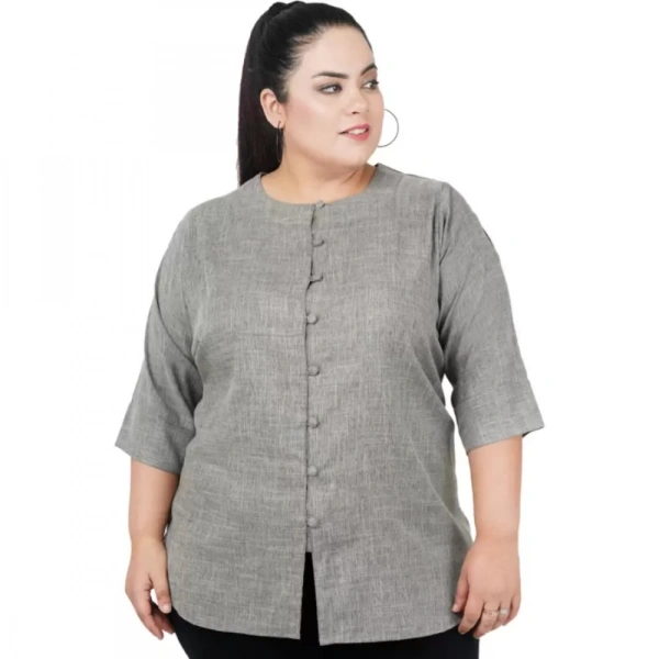 Generic Women's Casual Solid Grey Top (Color:GreyMaterial:Cotton Linen Blend) - Grey, 3/4th Sleeve, 4XL