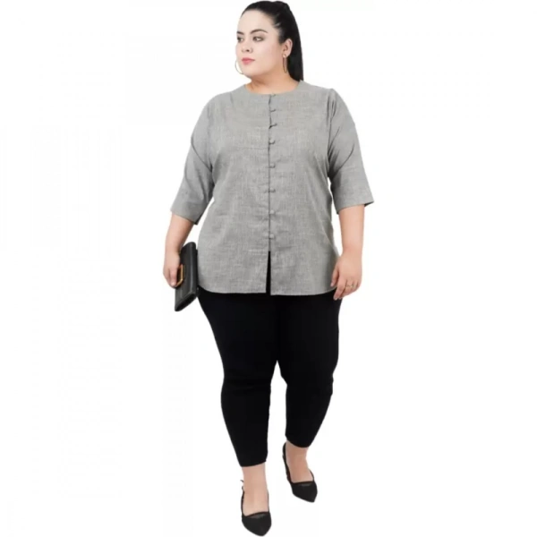 Generic Women's Casual Solid Grey Top (Color:GreyMaterial:Cotton Linen Blend) - Grey, 3/4th Sleeve, 4XL