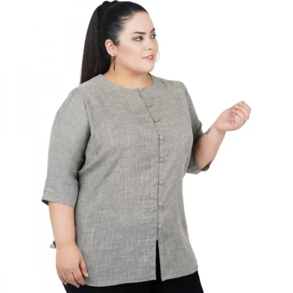 Generic Women's Casual Solid Grey Top (Color:GreyMaterial:Cotton Linen Blend) - Grey, 3/4th Sleeve, 4XL