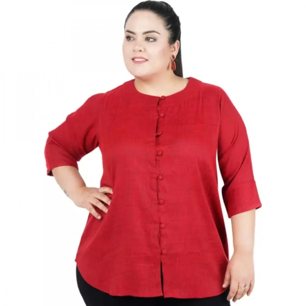Generic Women's Casual Solid Maroon Top (Color:MaroonMaterial:Cotton Linen Blend) - Maroon, 3/4th Sleeve, 9XL