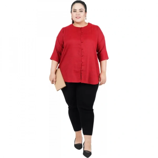 Generic Women's Casual Solid Maroon Top (Color:MaroonMaterial:Cotton Linen Blend) - Maroon, 3/4th Sleeve, 9XL