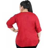 Generic Women's Casual Solid Maroon Top (Color:MaroonMaterial:Cotton Linen Blend) - Maroon, 3/4th Sleeve, 9XL