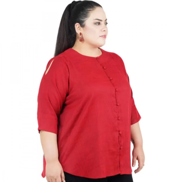 Generic Women's Casual Solid Maroon Top (Color:MaroonMaterial:Cotton Linen Blend) - Maroon, 3/4th Sleeve, 9XL