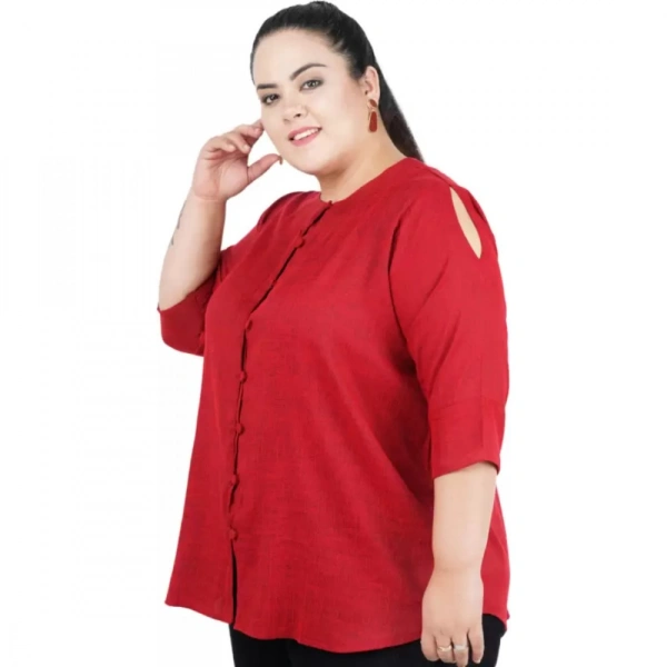 Generic Women's Casual Solid Maroon Top (Color:MaroonMaterial:Cotton Linen Blend) - Maroon, 3/4th Sleeve, 9XL
