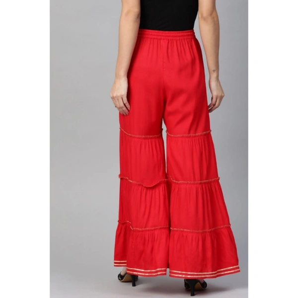 Women's Casual Solid Rayon Sharara (Red) - Red, 0.35, L