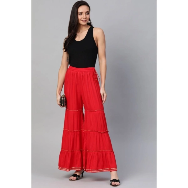 Women's Casual Solid Rayon Sharara (Red) - Red, 0.35, L
