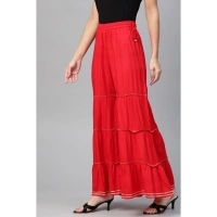 Women's Casual Solid Rayon Sharara (Red) - Red, 0.35, L
