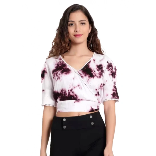 Generic Women's Casual Tie And Dye Purple Top (Color:PurpleMaterial:Rayon) - Purple, 3/4th Sleeve, 4XL