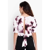 Generic Women's Casual Tie And Dye Purple Top (Color:PurpleMaterial:Rayon) - Purple, 3/4th Sleeve, 4XL